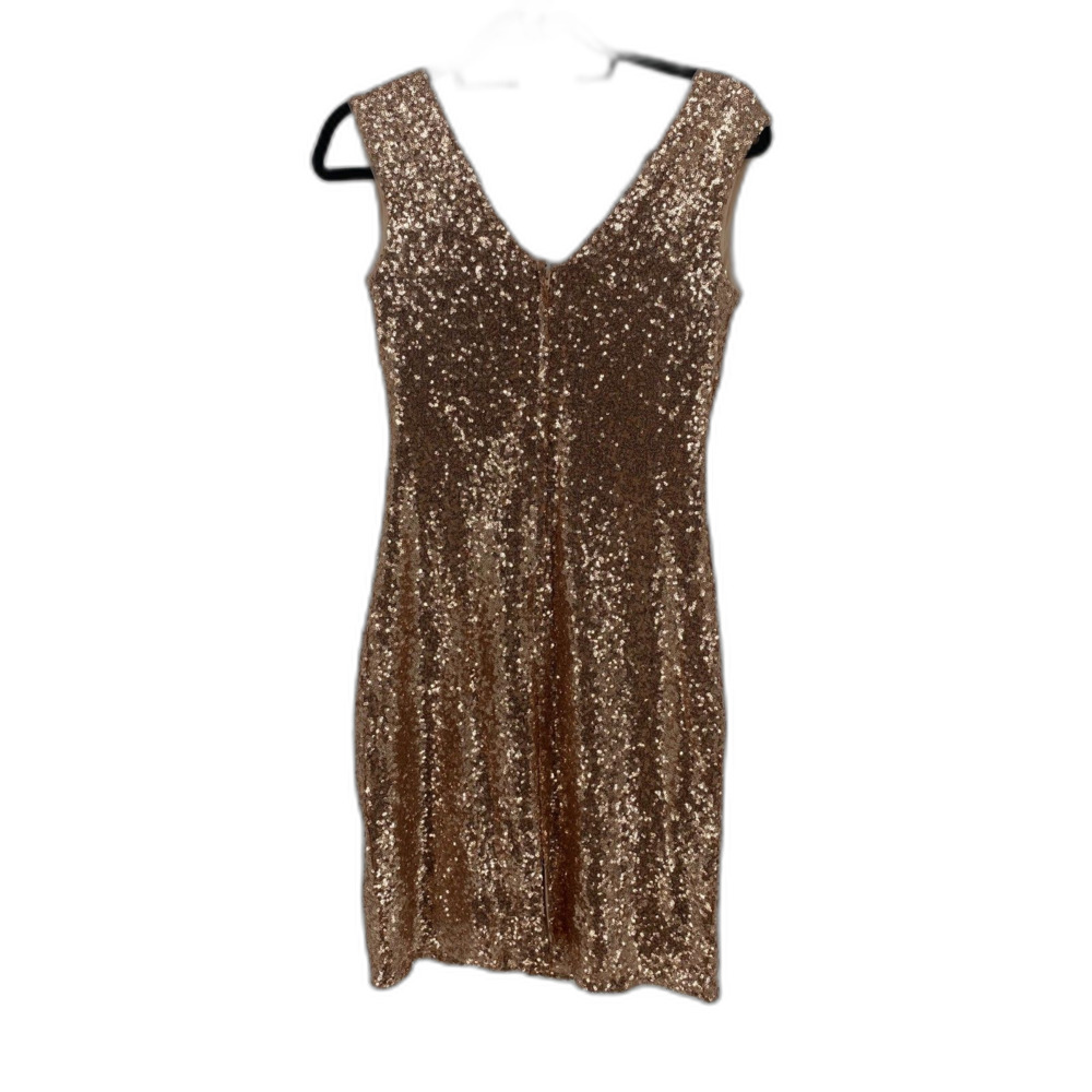 Christina Wu rose gold sequin mini dress bodycon silhouette Cocktail SZ 6